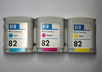TUSZE HP 82 CYAN MAGENTA YELLOW C4911A C4912A C4913A UŻYWANE ORYGINAŁ