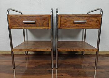 Szafki nocne stolik Chrom Dąb Ciemny Brąz Art Deco Bauhaus fornirowana