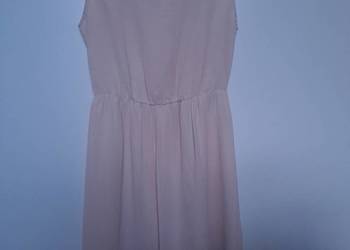 Zara zwiewna sukienka różowa z aplikacjami na ramionach S