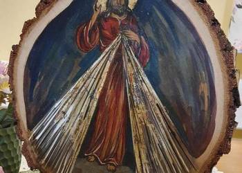 Obraz ręcznie malowany na drewnie /Jezus Miłosierny