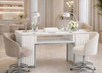 Biurko kosmetyczne z otworem na pochłaniacz biało-srebrne 130 x 45 x 78 AF…