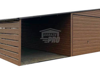 Garaż blaszany 6x6m wiata 3m - 2x Brama drewnopodobny rynny GP657