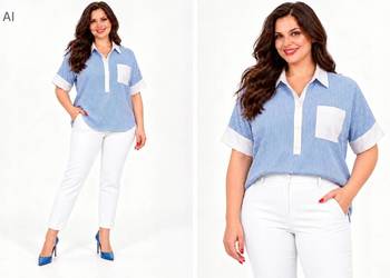 Koszula damska w paski plus size Made in Italy biust 158 cm