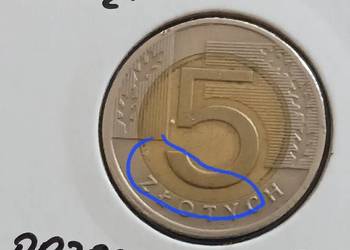 5 złotych 1994 r. - Destrukt - skrętka- przesunięcie stempla