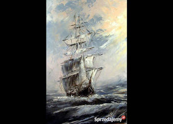 Kowalik - Żaglowiec - 40x60cm Obraz Olejny Marynistyka Szpachelka Faktura