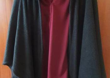 Poncho czarne #kaptur obszyty futerkiem #rozm 42/XL +koszula