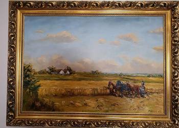 Duży obraz olejny na płótnie w pięknej ramie