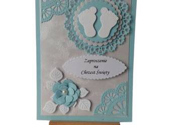 ZAPROSZENIA CHRZEST STOPKI W SERWETCE C6 BŁĘKIT