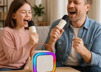 Mikrofon Głośnik BEZPRZEWODOWY RGB DO Karaoke BLUETOOTH 2 mikrofony