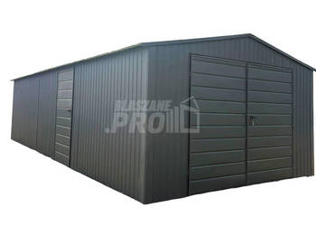 Garaż blaszany 4,5×8 m – brama dwuskrzydłowa – drzwi – antracyt GP764