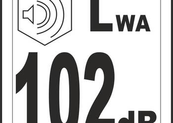 Naklejka LWA 102 oznaczenie poziomu mocy akustycznej hałasu urządzenia