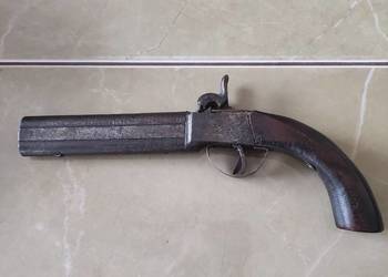 Podróżny Pistolet Kapiszonowy XIX w. Dwulufowy PIONOWY, Grawer, Kompletny