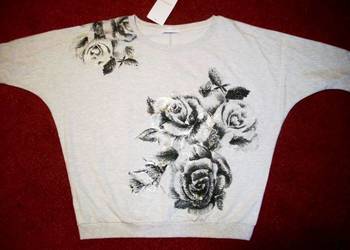 RESERVED Bluza NOWA nadruk Srebro L XL