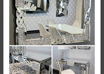 Lustro glamour wiszące do kompletu konsola ława do salonu