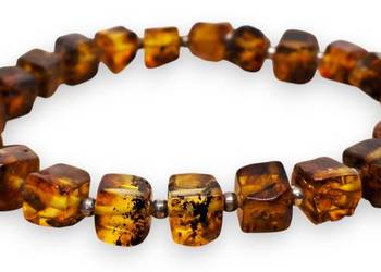 Bransoletka BURSZTYN bałtycki kostka koniak z inkluzjami #862
