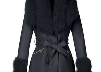 Kurtka eko-skóra ocieplanaz futerkiem i paskiem - XXL-biust 120cm