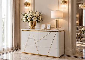 Komoda AVENUE Glamour 120cm Biało-Złota Wysoki Połysk Lakierowana OUTLET