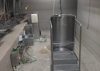 Podest do badania półtusz wieprzowych z myjką fartuchów