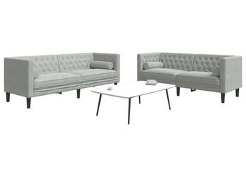 2-cz. wypoczynek Chesterfield z wałkami jasnoszary aksamit WM-3209291