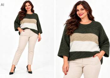 Sweter damski oversize w paski uni złota nitka biust 125 cm