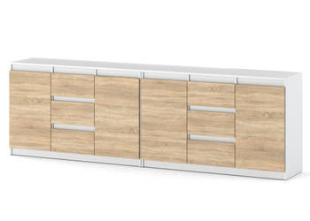 Komoda 240cm Szafka 4 Szuflady Biała Dąb Sonoma Pojemna Nowoczesna Salon