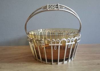 Stara posrebrzana cukiernica, cukierniczka szkło miodowe, plater PRL