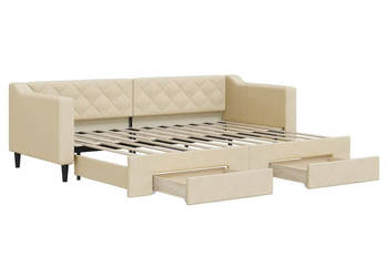 Sofa rozsuwana z szufladami kremowa tkanina 80x200 cm WM-3197461