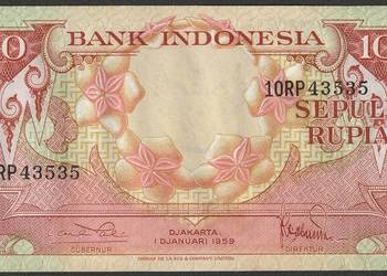 Indonezja 10 rupiah 1959 - papugi - stan bankowy - UNC -
