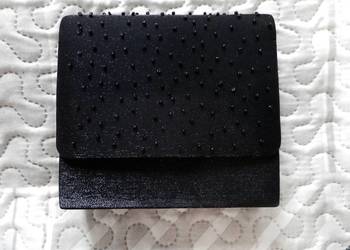 Torebka Kopertówka Wieczorowa Imprezowa Czarna Zdobiona Czarnymi Perełkami