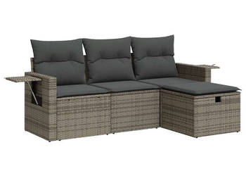 4-cz. zestaw wypoczynkowy do ogrodu poduszki szary rattan PE WM-3325456