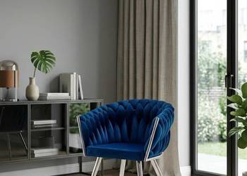 Granatowe Krzesło Tapicerowane Rosa Chrom, Wysyłka 24H, Dostawa 0zł!