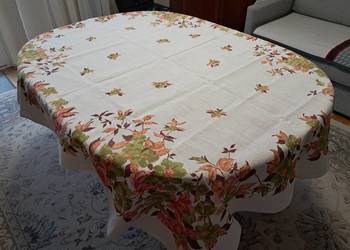 Obrus lniany biały w kolorowe kwiaty, 166 x 130, do sprzedania