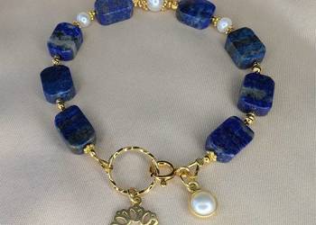 Bransoletka kamienie perły naturalne srebro lapis lazuli prezent pamiątka