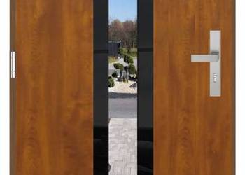 Drzwi wejściowe 72 mm SI-04 GLASS PREMIUM BLACK ZŁOTY DĄB 80 LEWE 4 KOLORY