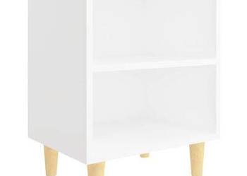 vidaXL Szafka nocna z drewnianymi nóżkami, biała, 40x30x50 （SKU:805779）