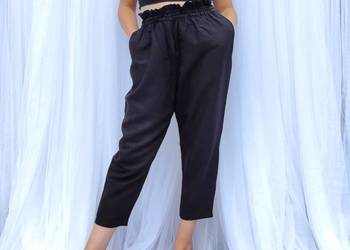 Spodnie czarne M 38 H&M len lniane wiskoza wideleg szerokie boho bohemian