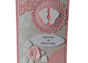 ZAPROSZENIA CHRZEST STOPKI W SERWETCE C6 RÓŻ