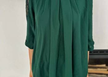 Floyd zielona bluzka elegancka koronka rękaw 36 S klasyczna luźna wiosna