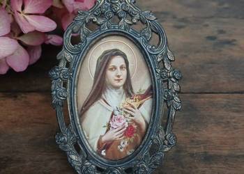 Stara mosiężna ramka na zdjęcie Św. Teresa patronka Francji