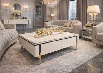 Stolik kawowy kaszmirowy złoty nowojorski / ława Luxury Premium z kamienny…