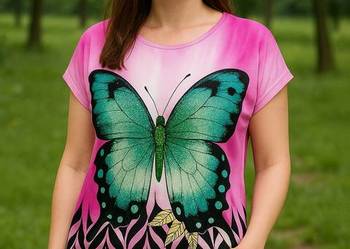 Bluzka Dzianinowa z Motylem - Oversize, Uniwersalna biust 126cm