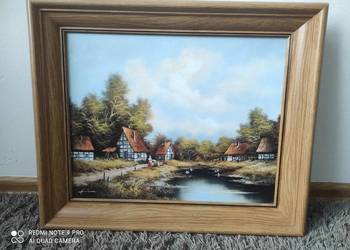 Piękna reprodukcja obrazu 40×50 cm – wiejska sielanka – drewniana rama