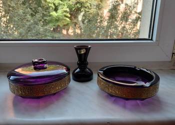 Piękny ametystowy zestaw szklany ,w stylu art deco