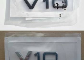 NOWE logo znaczek V10 klejany czarny | srebrny emblemat
