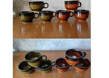 filiżankli brązowe oliwkowe khaki porcelit Pruszków 6 sztuk Niewiedzielski