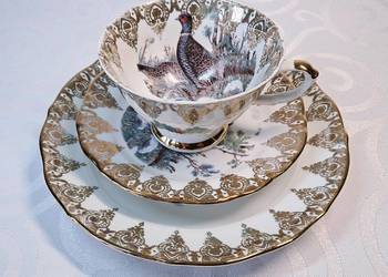 Filiżanka + 2 talerzyki (trio) „Royal Collection” porcelana motyw myśliwski