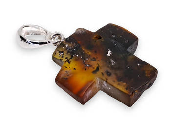 Zawieszka wisiorek krzyżyk z bursztynu, BURSZTYN bałtycki krzyż #1316