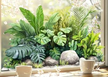 Naklejka na szybę, tropikalne rośliny