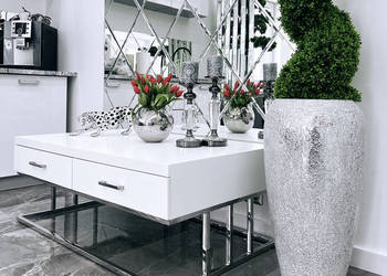 Srebrny stolik kawowy/ ława Biała Milano 120x70x45