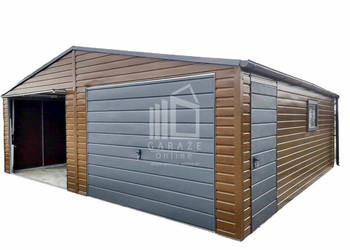 GARAŻ BLASZANY 7m x 6m poziom - dwuspad - 2x Brama + drzwi + 2x okno ID207